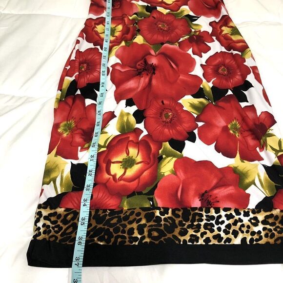 Cache Womens Sleeveless Red Floral Leopard Trim lined Sheath Dress Size 4 - Picture 8 of 9